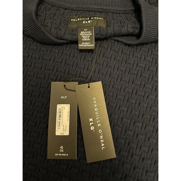 Shaquille O'neal XLG Men Geo Crew Neck Long Sleeve Sweater Navy Blue XLT $80 NWT - Picture 6 of 8